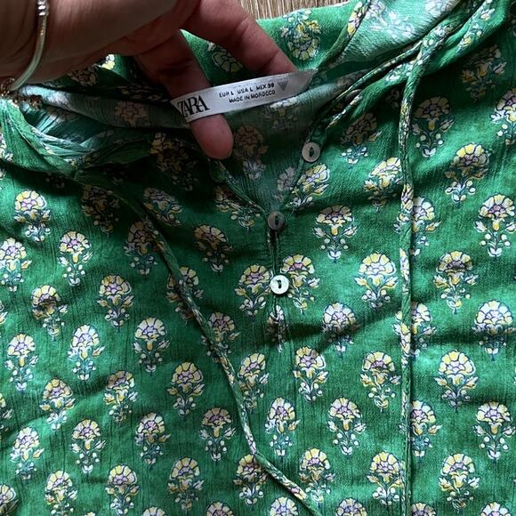 Zara Green print midi dress Large 3123566 - Picture 3 of 8